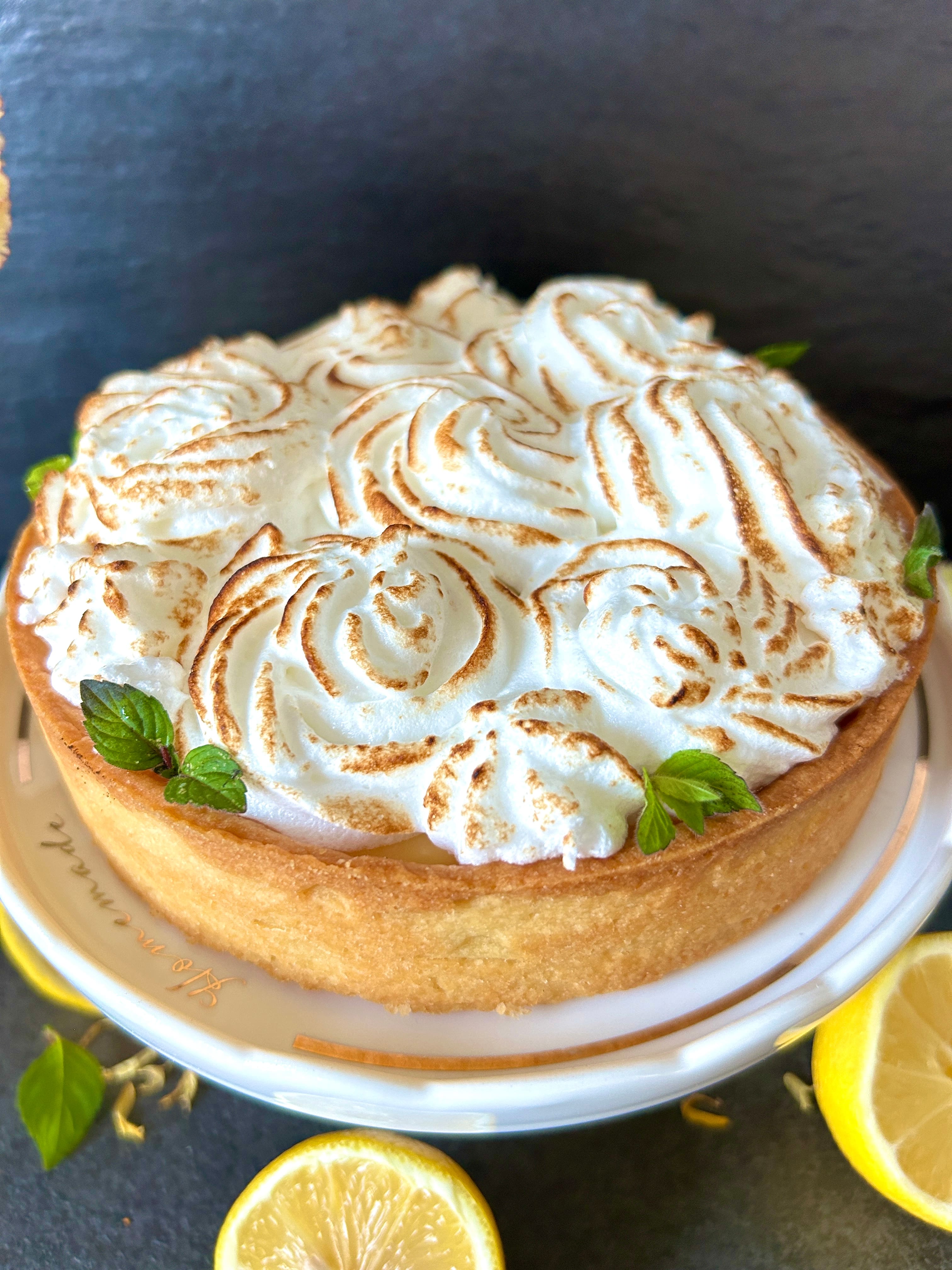 Lemon Meringue Pie on Cake Stand