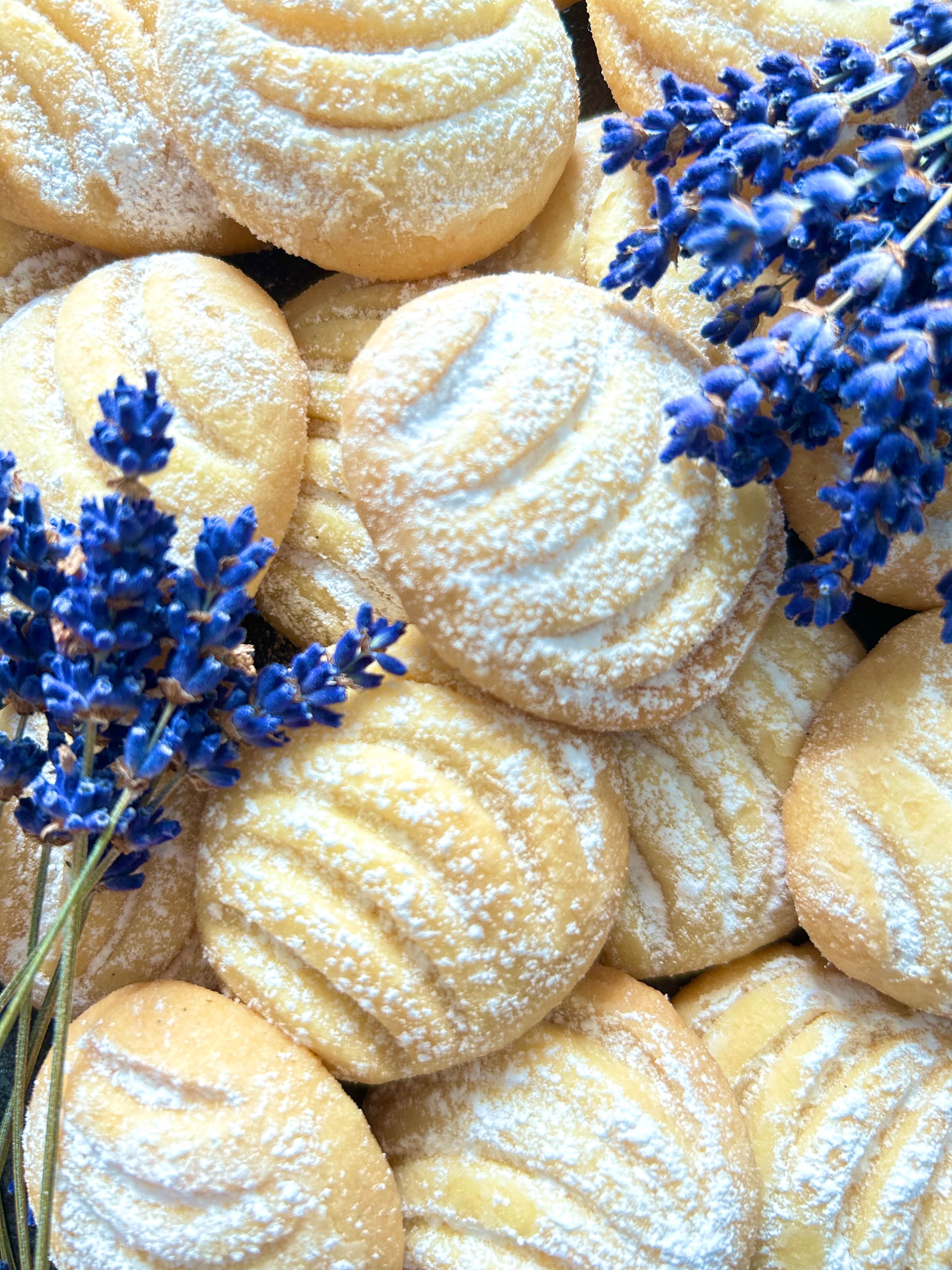 Vanilla Cookies stacked with Lavender