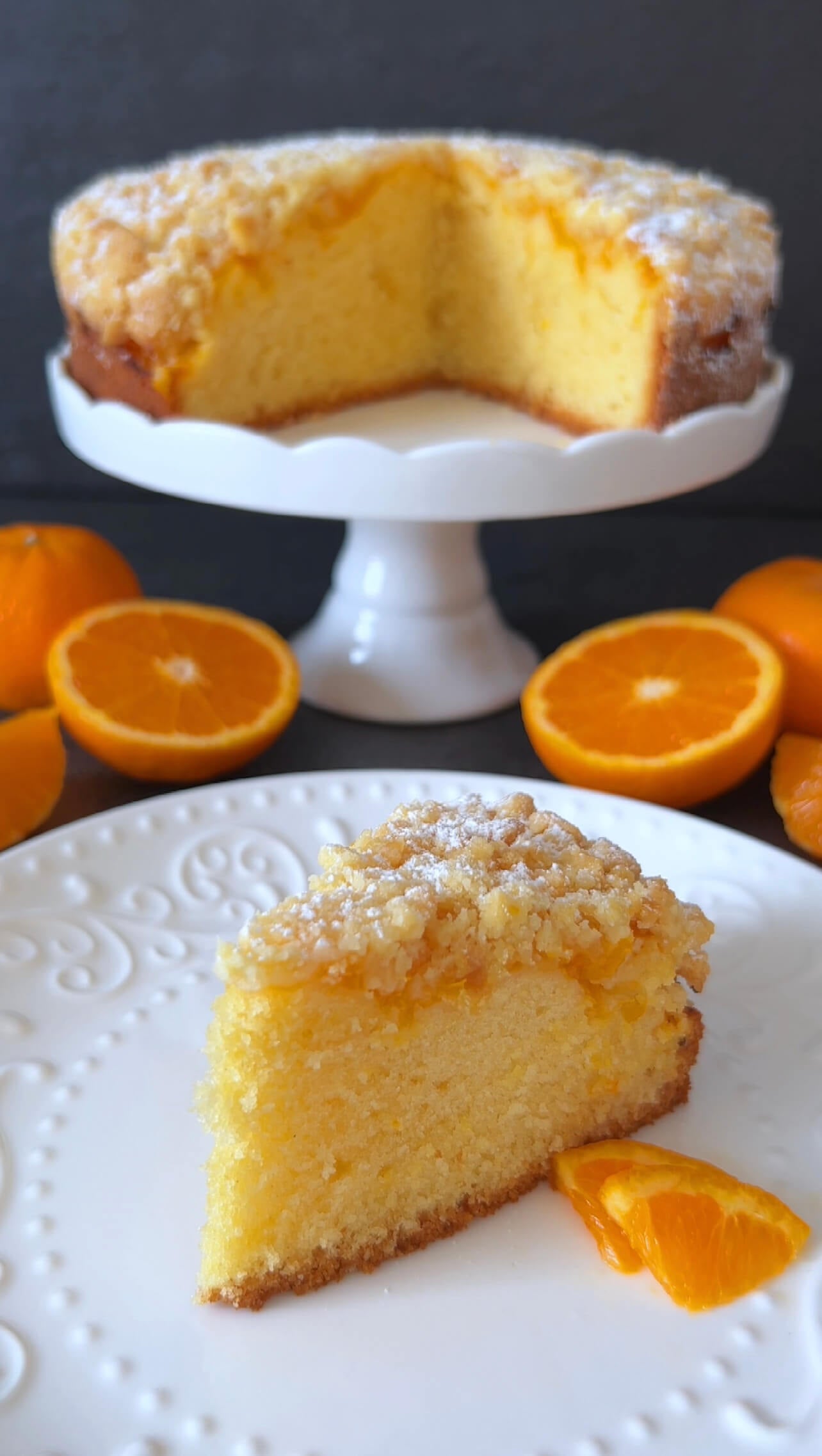 Tangerine Crumble Cake on a Plate