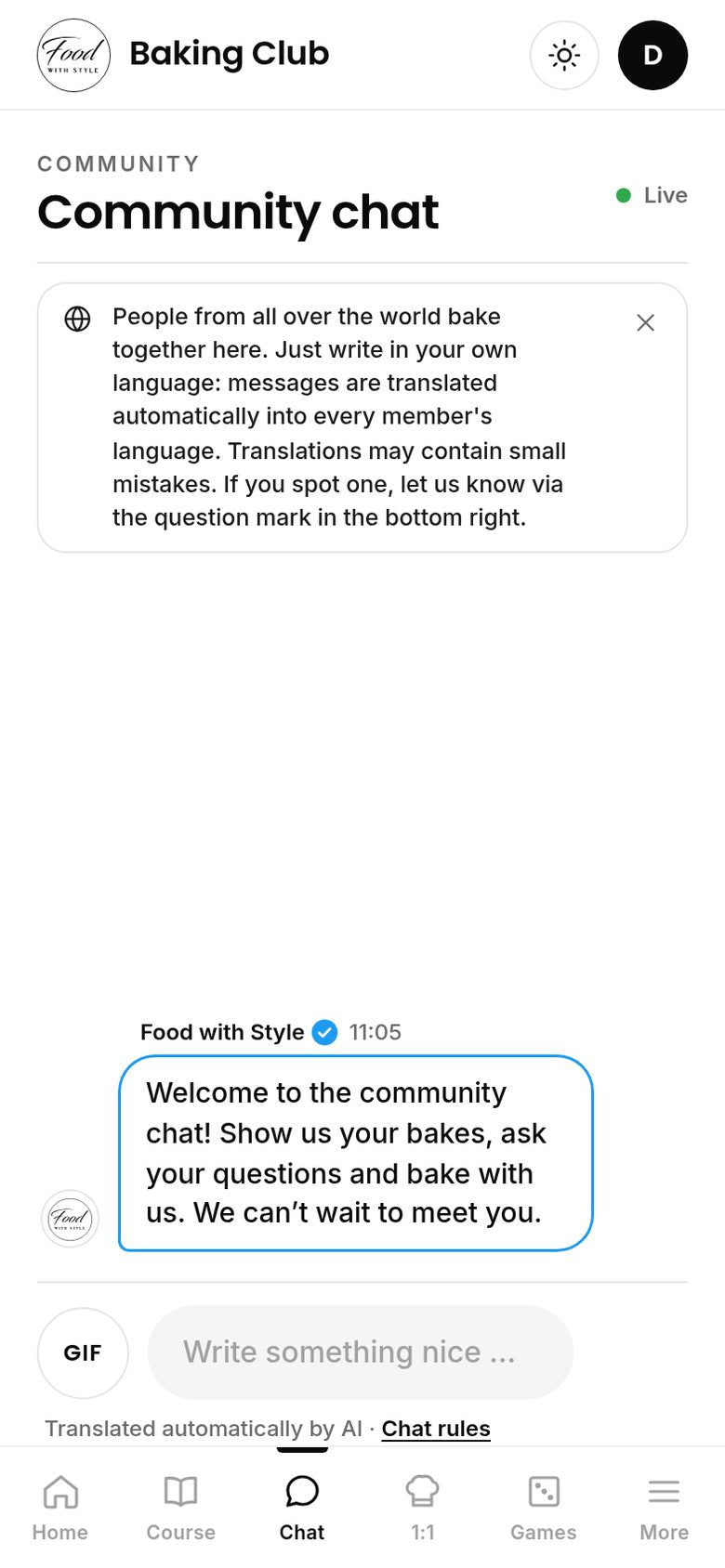 Food with Style Baking Club community chat