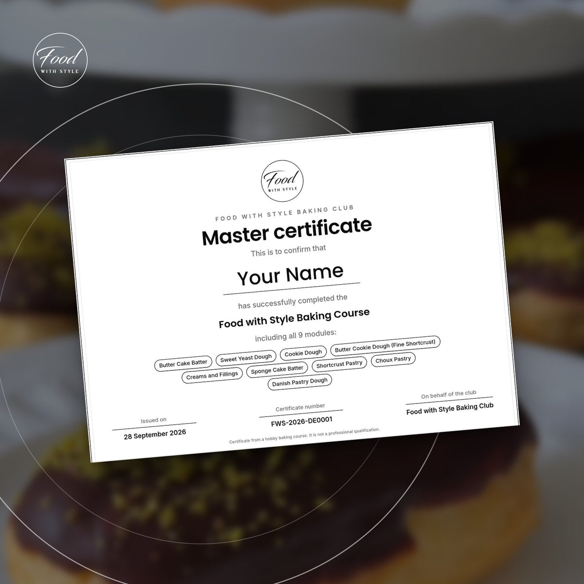 Food with Style Baking Club certificate