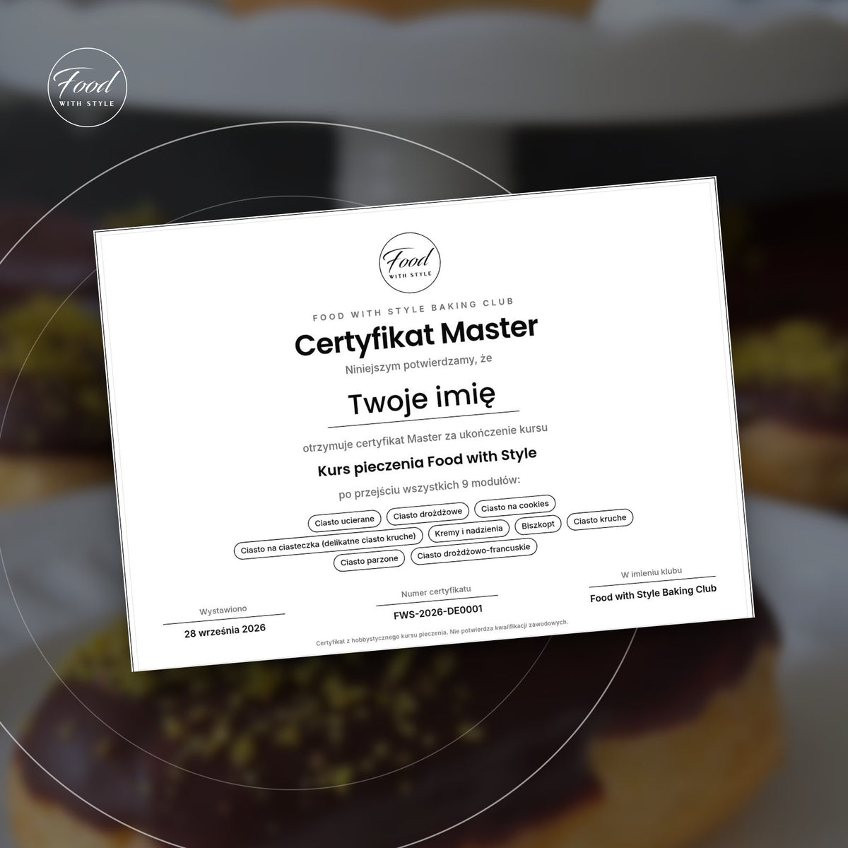 Food with Style Baking Club certificate