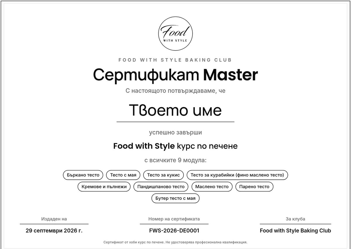 Food with Style Baking Club certificate