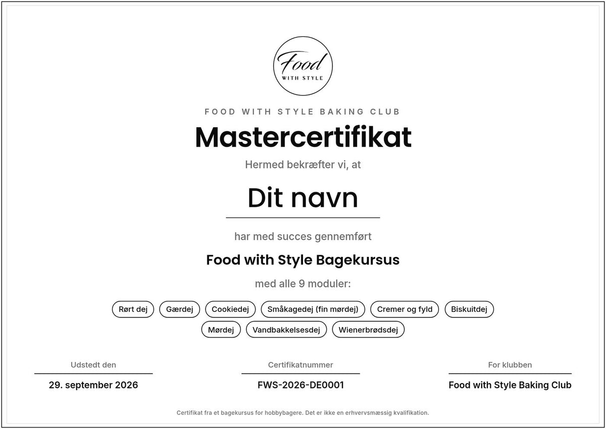 Food with Style Baking Club certificate