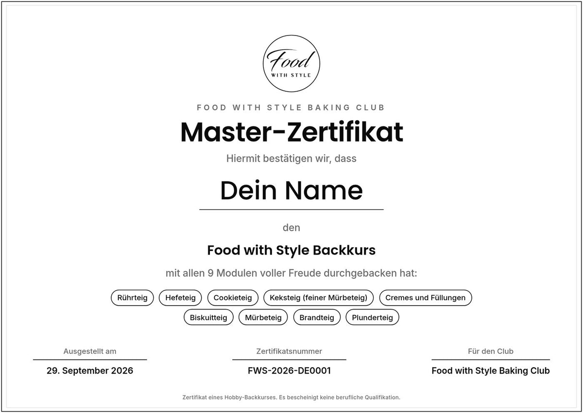 Food with Style Baking Club certificate