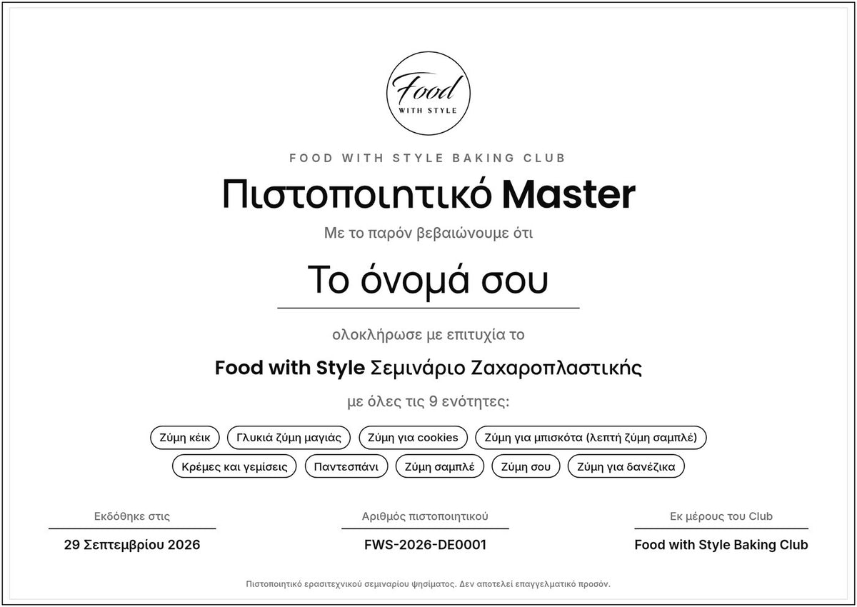 Food with Style Baking Club certificate
