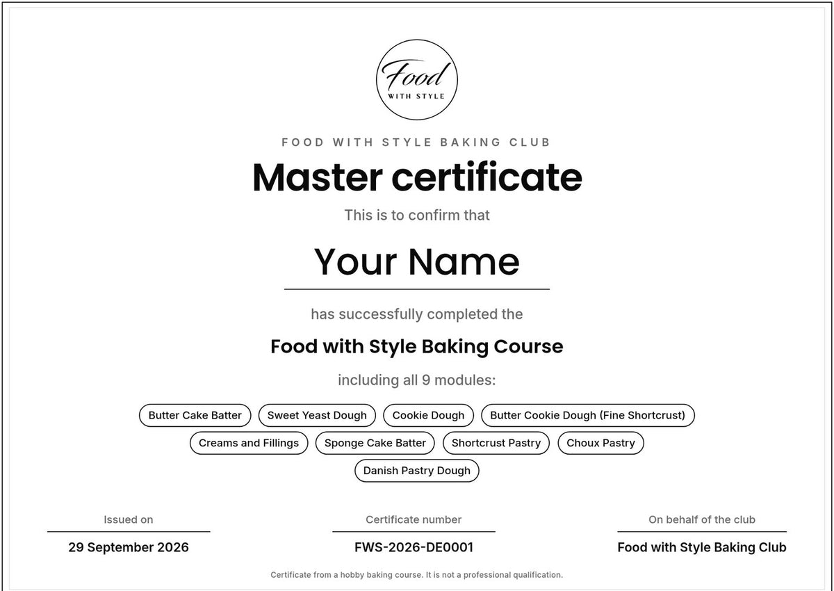 Food with Style Baking Club certificate