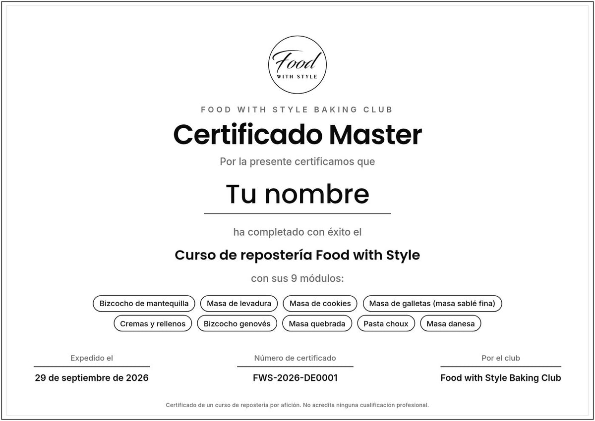 Food with Style Baking Club certificate
