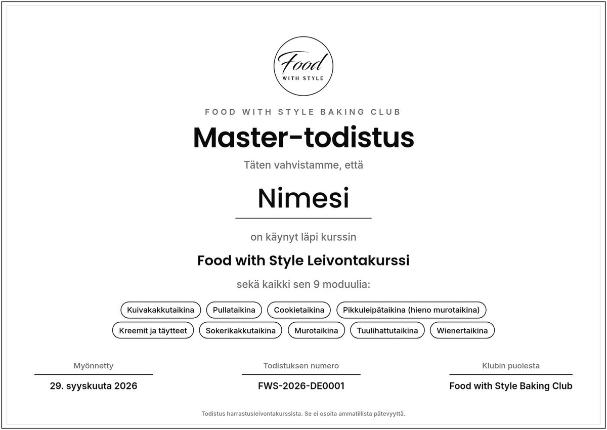 Food with Style Baking Club certificate
