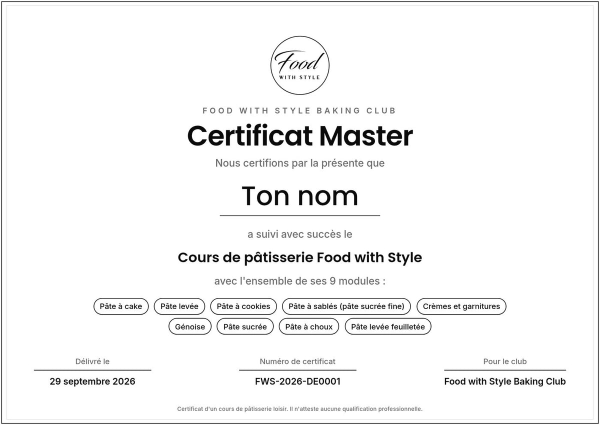 Food with Style Baking Club certificate