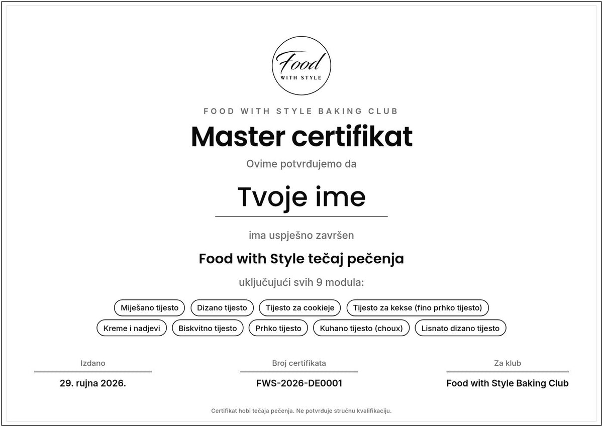 Food with Style Baking Club certificate