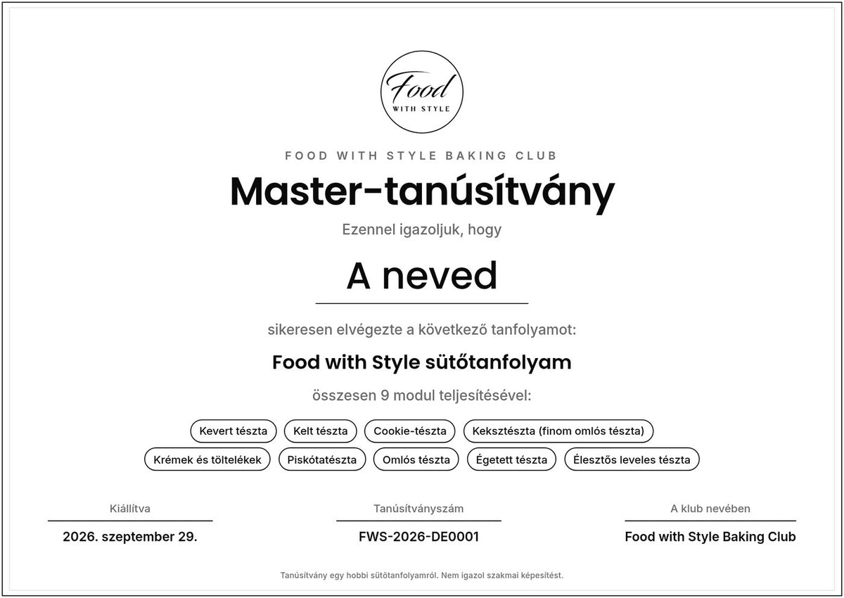 Food with Style Baking Club certificate