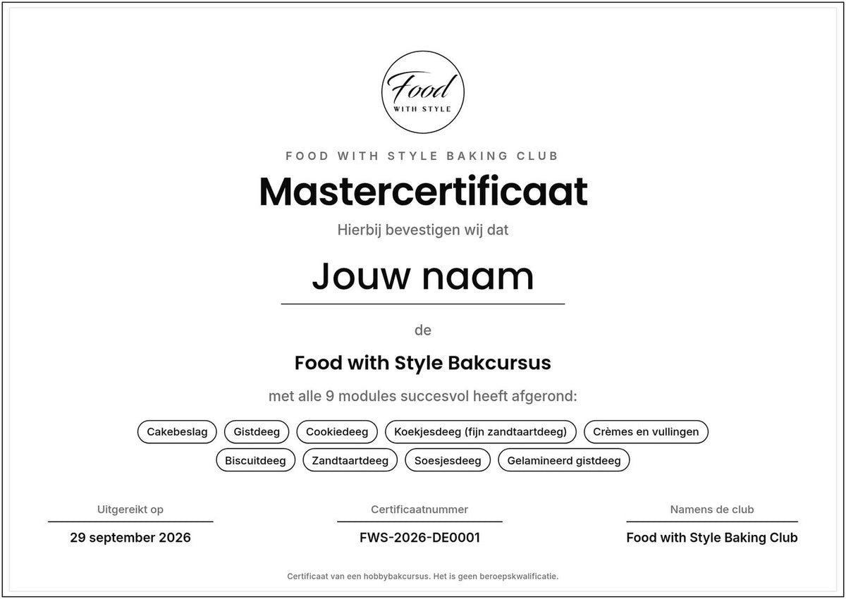 Food with Style Baking Club certificate