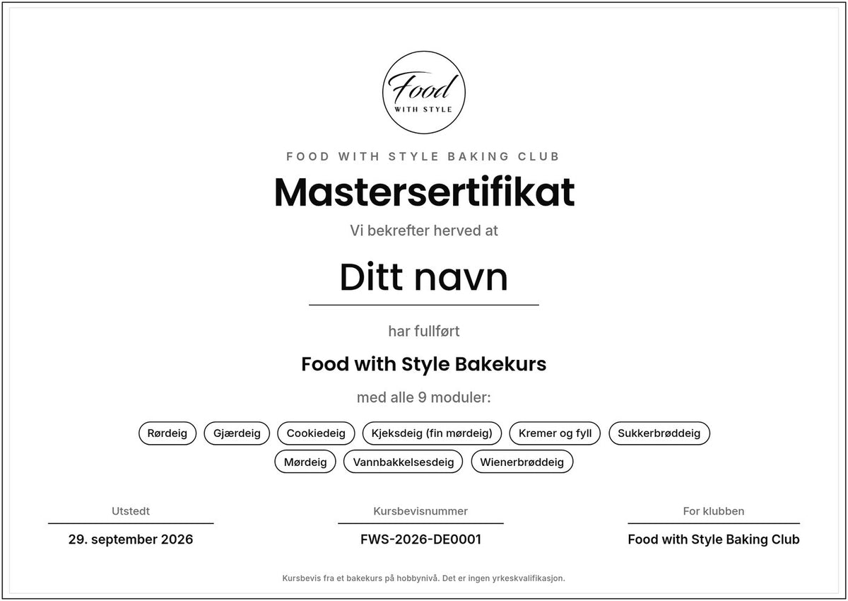 Food with Style Baking Club certificate