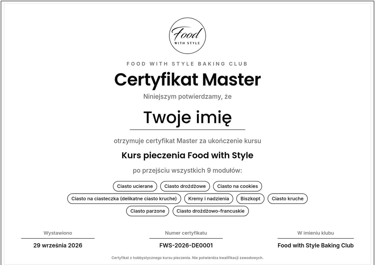 Food with Style Baking Club certificate