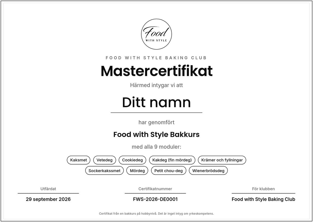 Food with Style Baking Club certificate