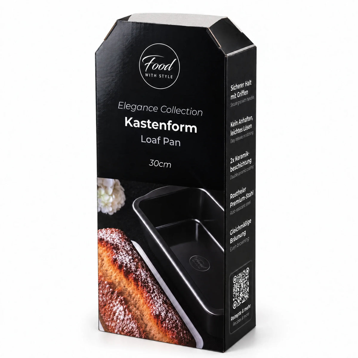Food with Style loaf pan 30 cm in its black Elegance Collection packaging