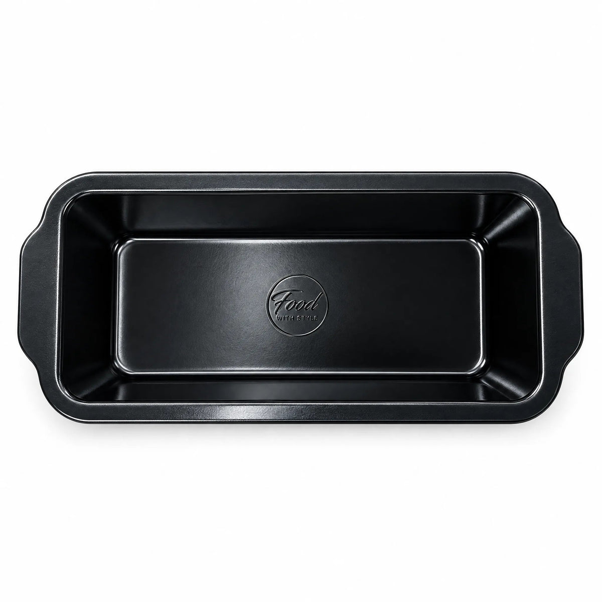 Top view of the Food with Style loaf pan 35 cm with the embossed logo in the base