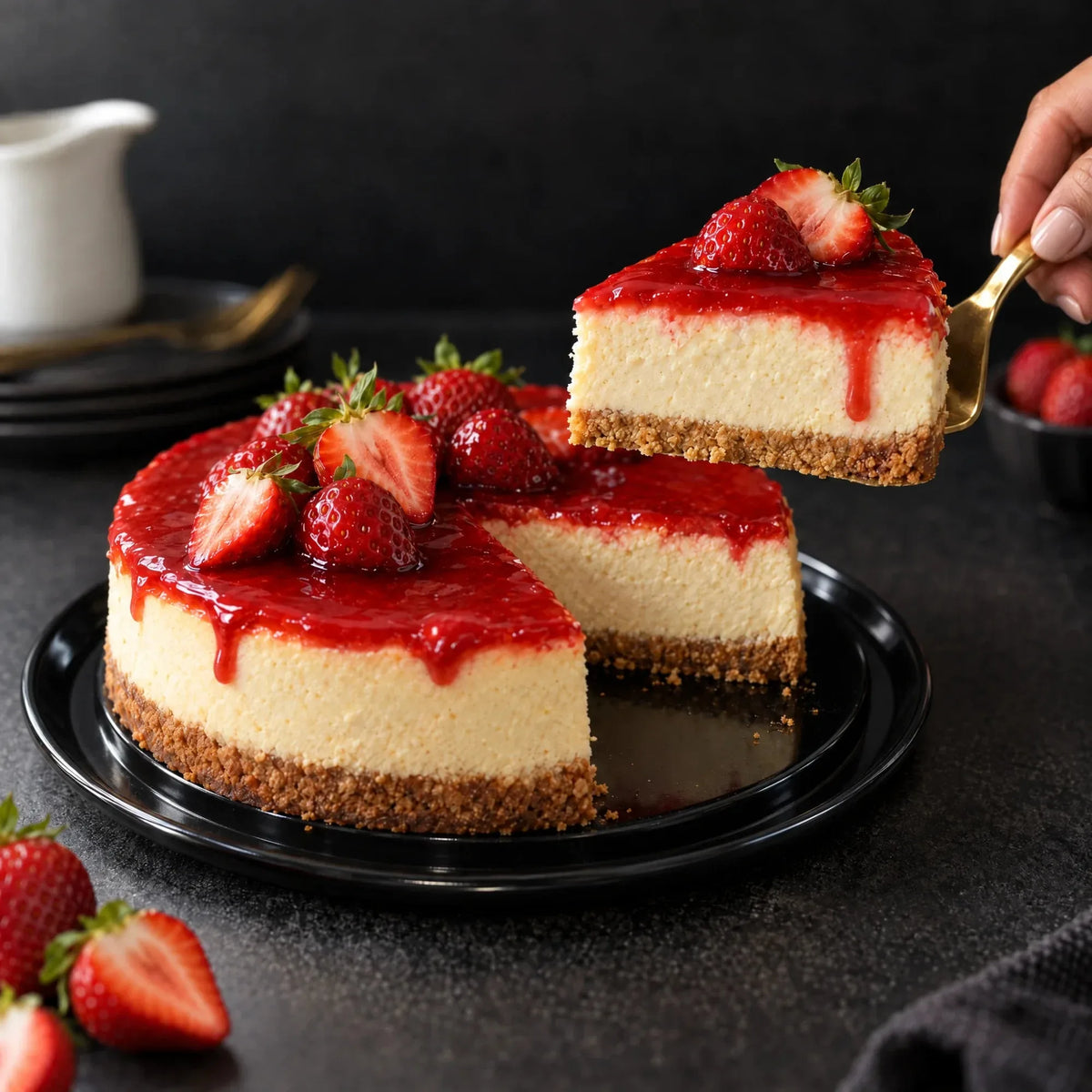 Strawberry cheesecake baked in the springform pan from the Food with Style baking set